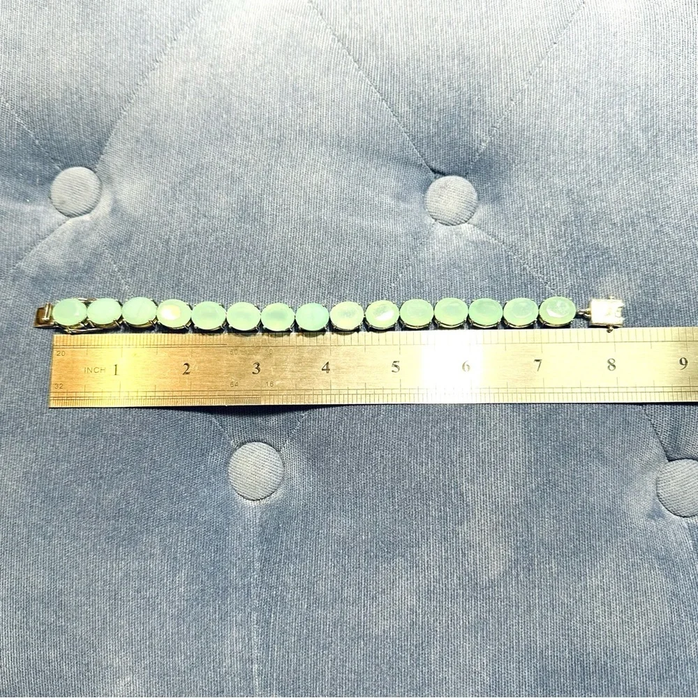 Oval Faceted Aqua Blue Chalcedony Sterling Silver Line Tennis Bracelet 12mm